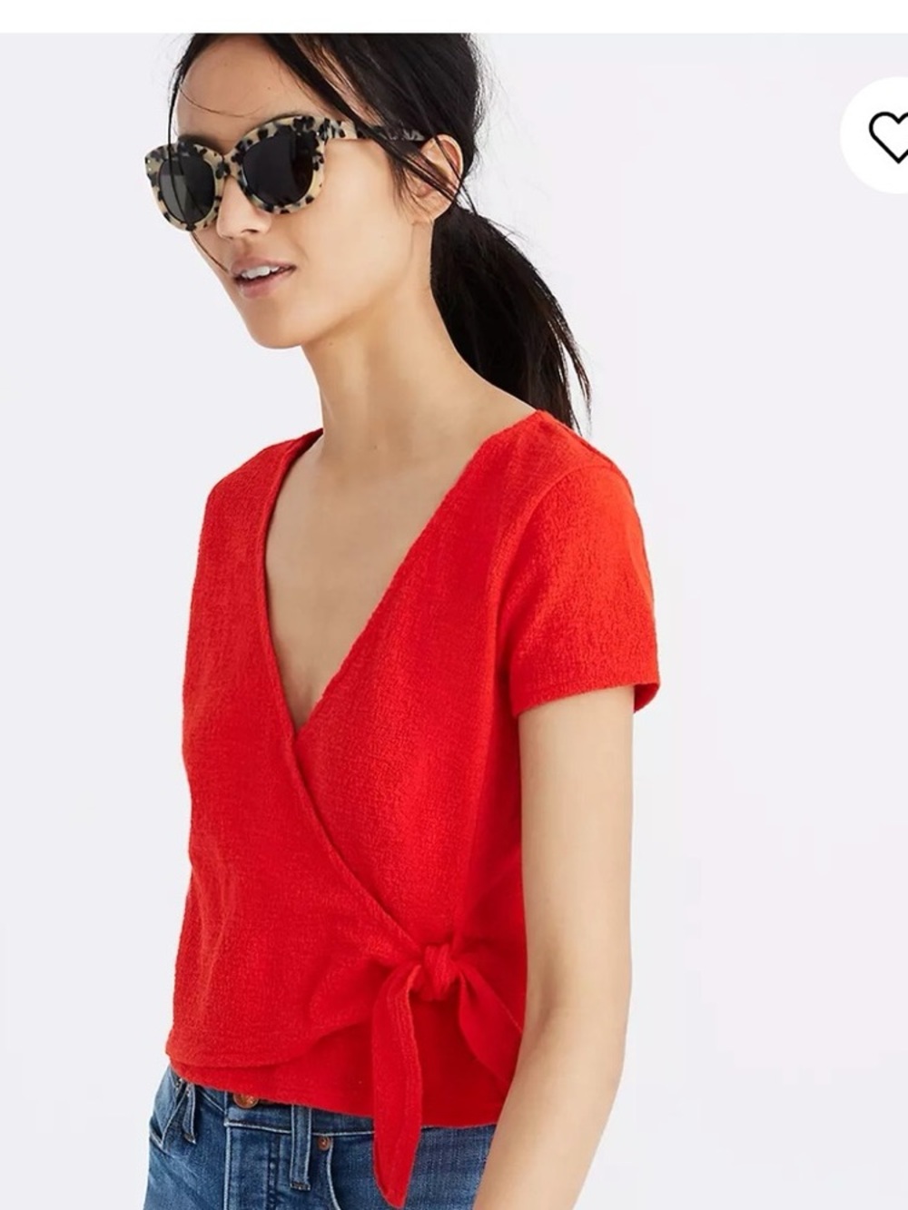 Madewell Texture and Thread Vermilion Orange Wrap Tie Short Sleeve Top Medium